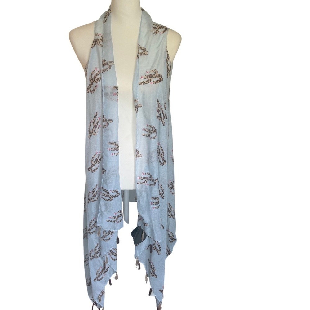 NEW Sunshine & Rodeos Kimono open Vest Blue Leopard Cactus Boho Western Rodeo